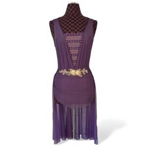Weissman Elite Purple Dance Leotard Dress Size SA D13039 Mesh Midi Back Panel